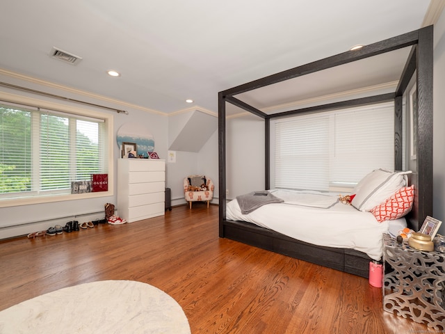 565 Danbury Rd, Wilton, CT 06897 - bedroom featuring ornamental molding, wood finished floors, recessed lighting, and a baseboard radiator