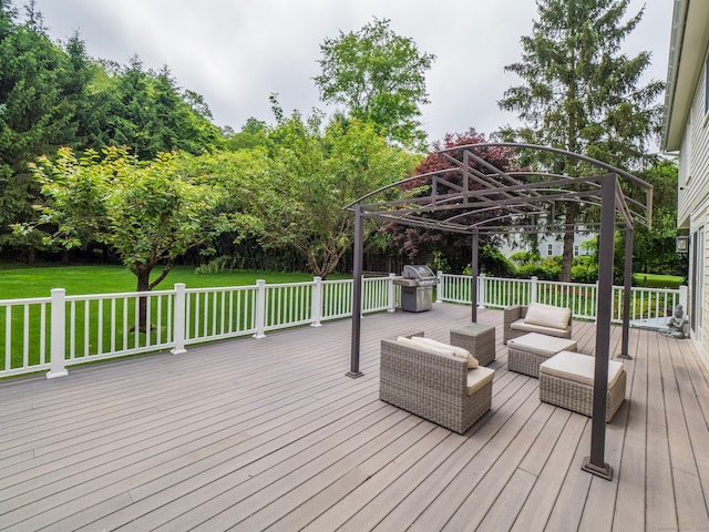 565 Danbury Rd, Wilton, CT 06897 - wooden deck with area for grilling and a yard