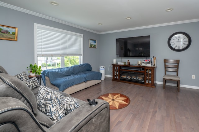 5 Pope St, New Haven, CT 06512 - living area featuring ornamental molding, wood finished floors, and recessed lighting