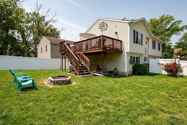 5 Pope St, New Haven, CT 06512 - back of house featuring a wooden deck, an outdoor fire pit, stairway, and a fenced backyard