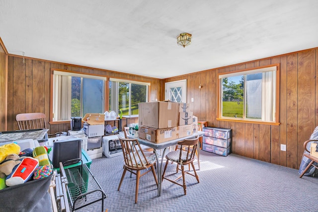 23 Laurel Wood Dr, Shelton, CT 06484 - carpeted dining area featuring plenty of natural light and wood walls