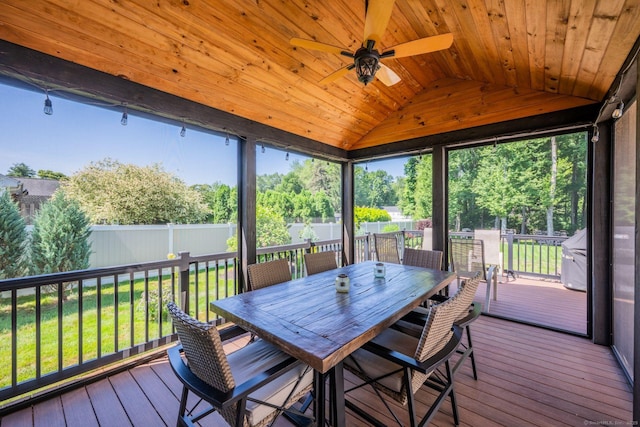 35 Twelve Acre Ln, Glastonbury, CT 06033 - sunroom / solarium featuring vaulted ceiling, ceiling fan, and outdoor dining area
