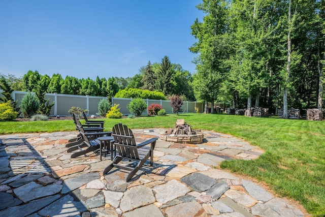 35 Twelve Acre Ln, Glastonbury, CT 06033 - fenced backyard with a fire pit and a patio area