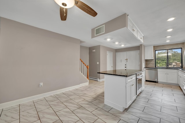 16 Pine Ct Unit 16, Cromwell, CT 06416 - kitchen featuring dishwasher, dark countertops, a baseboard radiator, tasteful backsplash, and recessed lighting