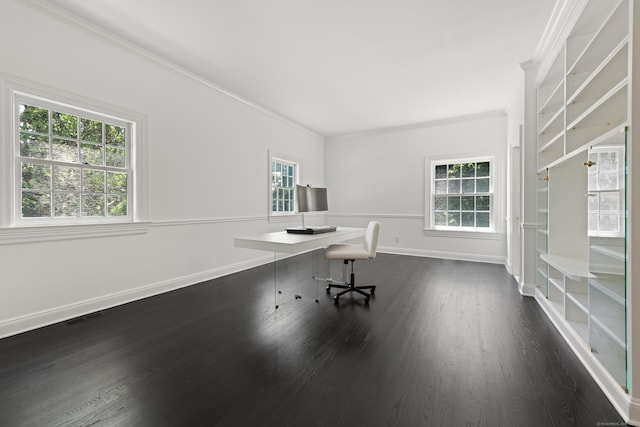 34 Edgewood Dr, Greenwich, CT 06831 - unfurnished office with crown molding and dark wood-style floors