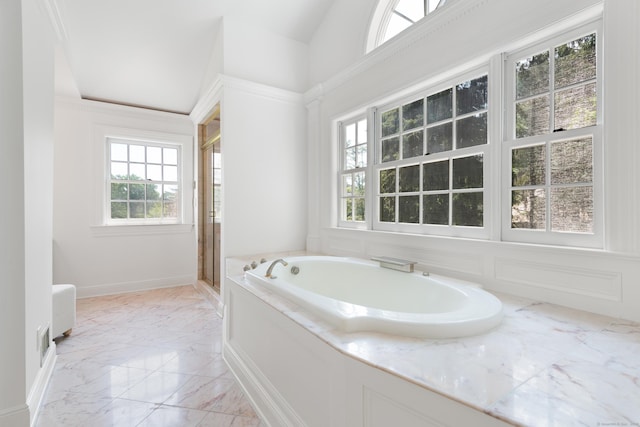 34 Edgewood Dr, Greenwich, CT 06831 - full bathroom featuring healthy amount of natural light, a bath, and marble finish flooring