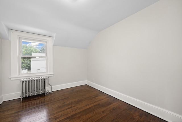 42 Marlboro St, Waterbury, CT 06705 - additional living space featuring radiator, vaulted ceiling, and dark wood-style flooring