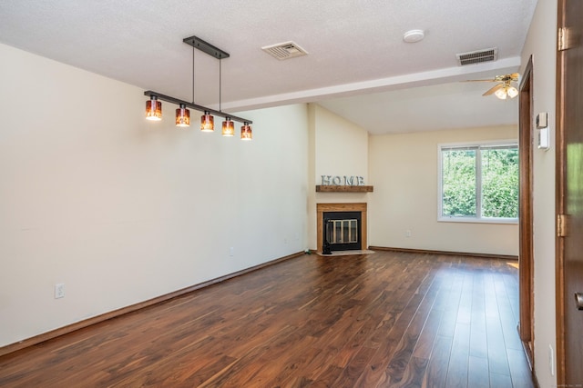 80 Copper Beech Dr Unit 80, Rocky Hill, CT 06067 - unfurnished living room with dark wood finished floors, ceiling fan, and a fireplace with flush hearth