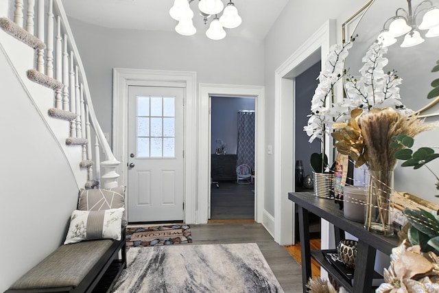 93 S St, Bristol, CT 06010 - entryway featuring a chandelier, wood finished floors, and stairway
