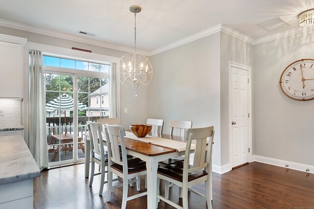 157 Brentwood Ave Unit 157, Fairfield, CT 06825 - dining space featuring a chandelier, dark wood-style flooring, and crown molding