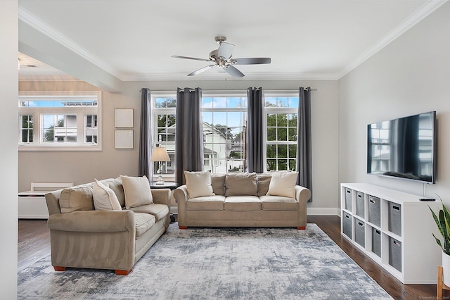 157 Brentwood Ave Unit 157, Fairfield, CT 06825 - living area featuring wood finished floors, ceiling fan, and ornamental molding