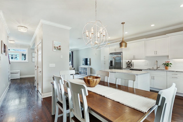 157 Brentwood Ave Unit 157, Fairfield, CT 06825 - dining room with crown molding, a chandelier, dark wood-style floors, and recessed lighting