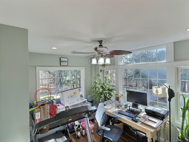 4380 Whitney Ave, Hamden, CT 06518 - home office with a ceiling fan and wood finished floors