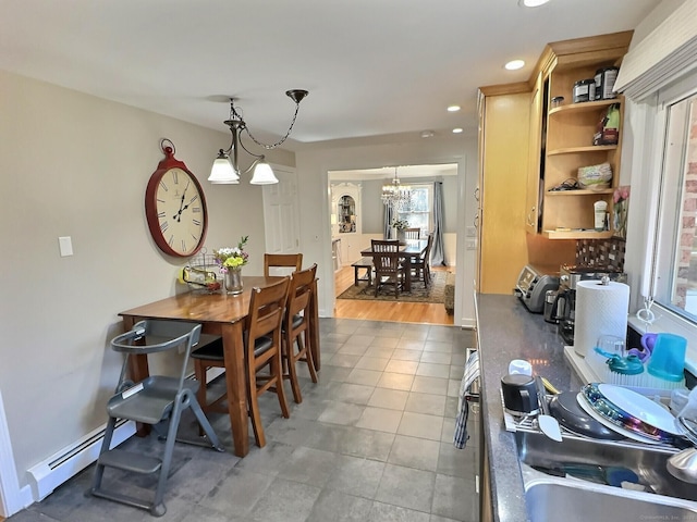 4380 Whitney Ave, Hamden, CT 06518 - dining space with recessed lighting, tile patterned flooring, a chandelier, and baseboard heating