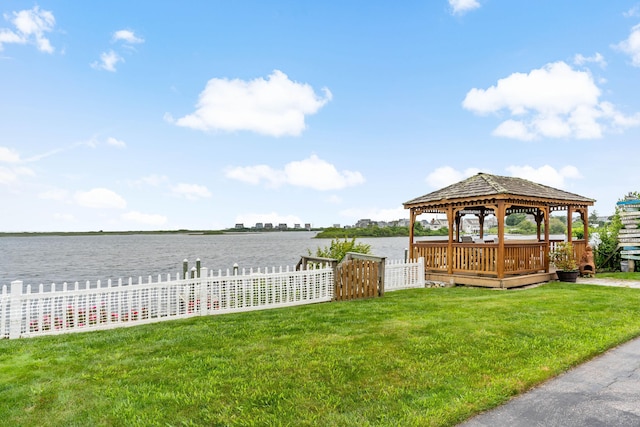 dock featuring a gazebo and a water view