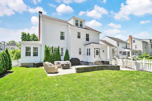 1676 Boulevard Blvd, West Hartford, CT 06107 - back of property with entry steps, an outdoor living space, a patio, a fenced backyard, and a residential view