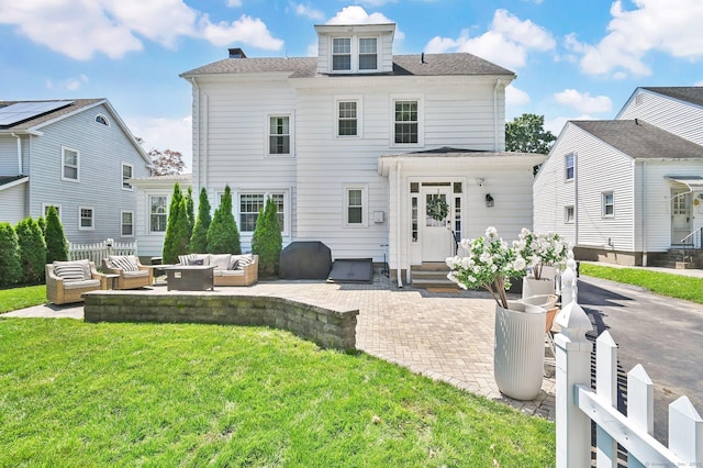 1676 Boulevard Blvd, West Hartford, CT 06107 - back of property featuring an outdoor hangout area, a lawn, a patio, and entry steps