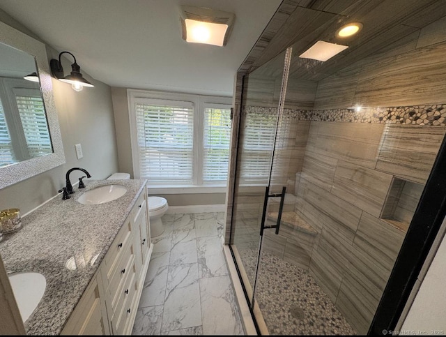 1676 Boulevard Blvd, West Hartford, CT 06107 - bathroom with marble finish floors, double vanity, and a shower stall