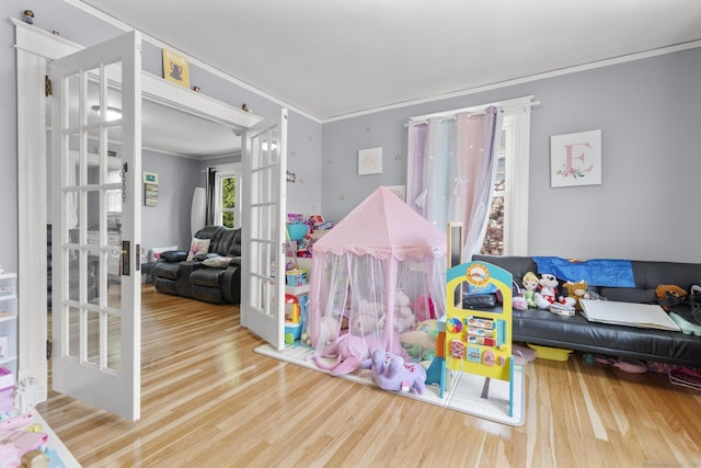 116 Divinity St, Bristol, CT 06010 - playroom with french doors, wood finished floors, and ornamental molding