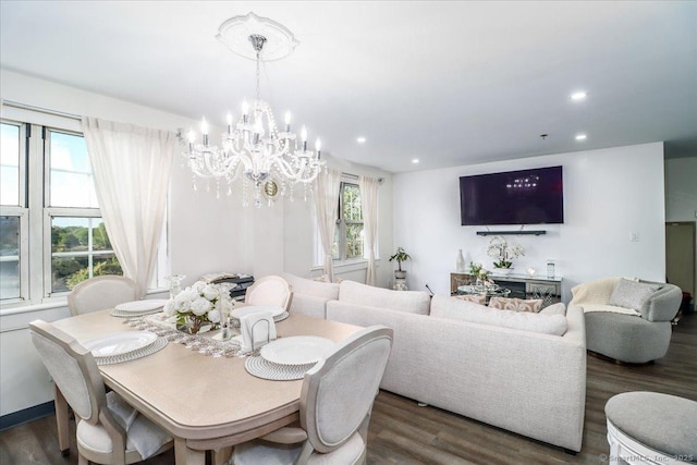 59 Courtland Ave Apt 3Q, Stamford, CT 06902 - dining area featuring a chandelier, dark wood finished floors, and recessed lighting