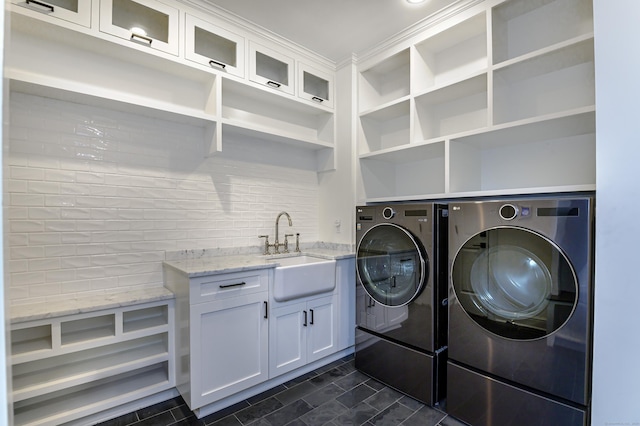 319 Mountain Rd, Wilton, CT 06897 - washroom with washing machine and dryer and a sink