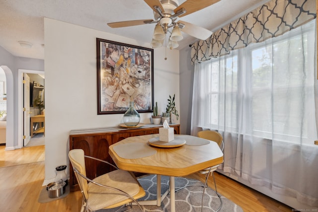53 Daytona St, West Haven, CT 06516 - dining room with wood finished floors, a ceiling fan, and arched walkways