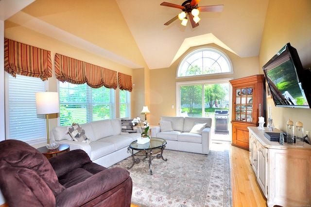 20 Carnoustie Cir, Bloomfield, CT 06002 - living area featuring light wood-type flooring, ceiling fan, and lofted ceiling