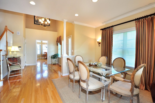 20 Carnoustie Cir, Bloomfield, CT 06002 - dining room with a chandelier, crown molding, light wood-style flooring, and recessed lighting
