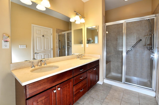 20 Carnoustie Cir, Bloomfield, CT 06002 - bathroom with tile patterned flooring, double vanity, and a shower stall