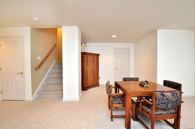 20 Carnoustie Cir, Bloomfield, CT 06002 - dining area with light carpet, recessed lighting, and stairs