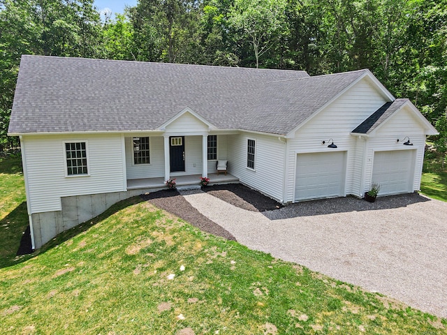 6 S Bear Hill Rd, Chaplin, CT 06235 - ranch-style house with covered porch, driveway, a garage, and roof with shingles