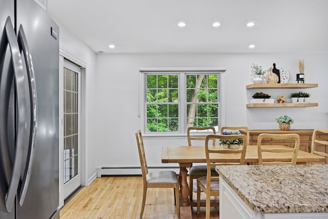 10 Eric Ct, Norwalk, CT 06851 - dining area featuring recessed lighting, light wood-type flooring, and a baseboard heating unit