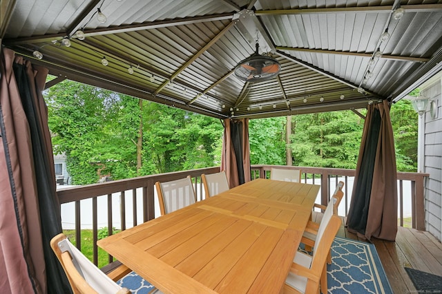 10 Eric Ct, Norwalk, CT 06851 - deck with outdoor dining space, a ceiling fan, and a gazebo