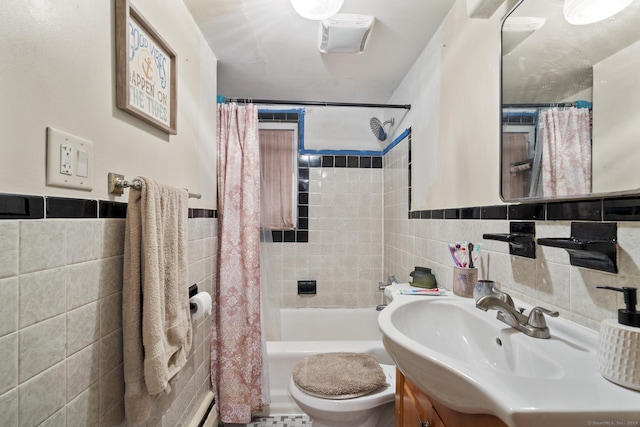 52 Colony St, Bristol, CT 06010 - bathroom with tile walls, vanity, shower / bath combination with curtain, and wainscoting