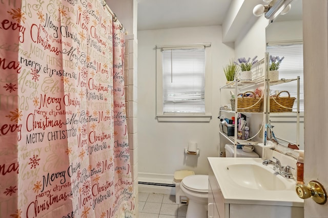 17 Pleasant St, Danbury, CT 06810 - bathroom with tile patterned flooring, vanity, a shower with curtain, and plenty of natural light
