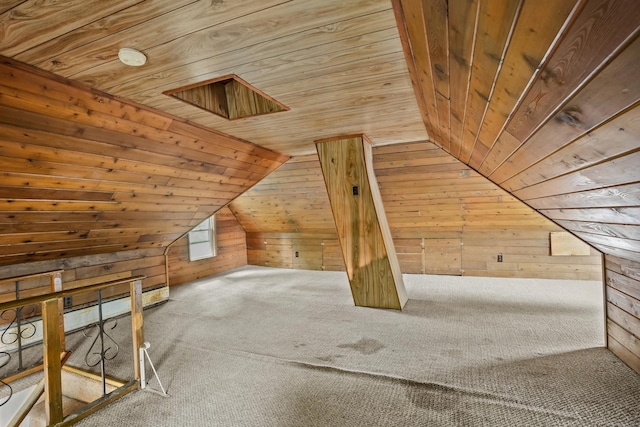 17 Pleasant St, Danbury, CT 06810 - bonus room featuring wood ceiling, wood walls, lofted ceiling, and carpet
