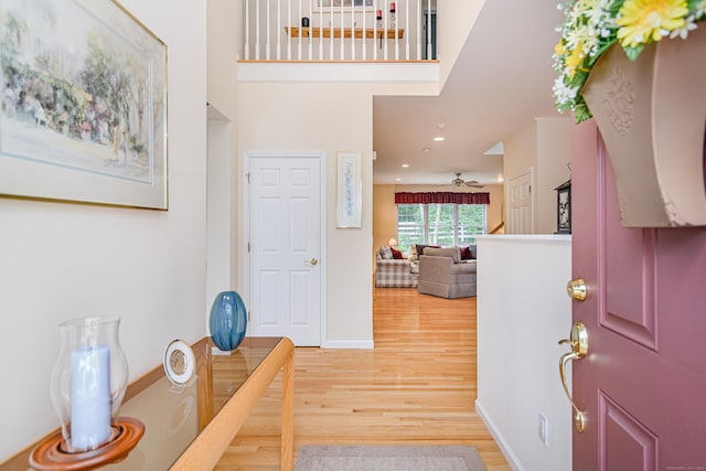 7 Concord Ct Unit 7, Southbury, CT 06488 - entrance foyer featuring light wood-type flooring, ceiling fan, and recessed lighting