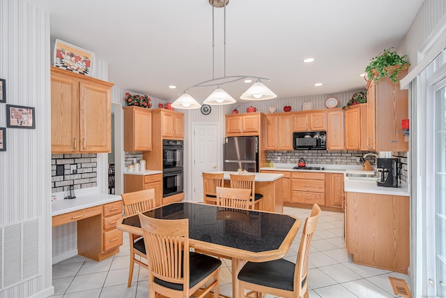 7 Concord Ct Unit 7, Southbury, CT 06488 - kitchen featuring black appliances, light tile patterned floors, light brown cabinetry, tasteful backsplash, and recessed lighting
