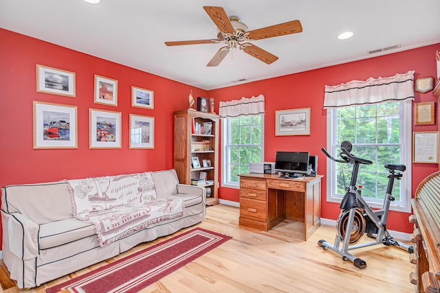 7 Concord Ct Unit 7, Southbury, CT 06488 - office area with wood finished floors, a ceiling fan, and recessed lighting