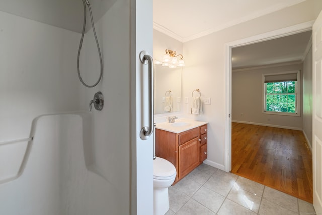 44 Forshaw Ave Unit 44, Plainville, CT 06062 - bathroom featuring crown molding, vanity, a shower, and tile patterned flooring