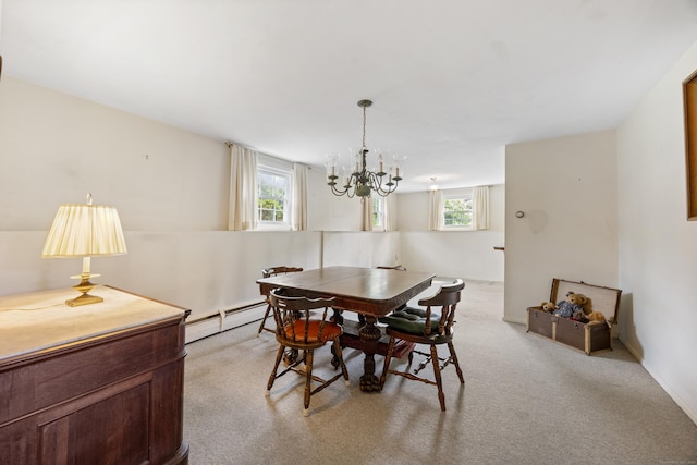 1519 Tuttle Ave, Wallingford, CT 06492 - dining room featuring a baseboard radiator, plenty of natural light, a chandelier, and light carpet