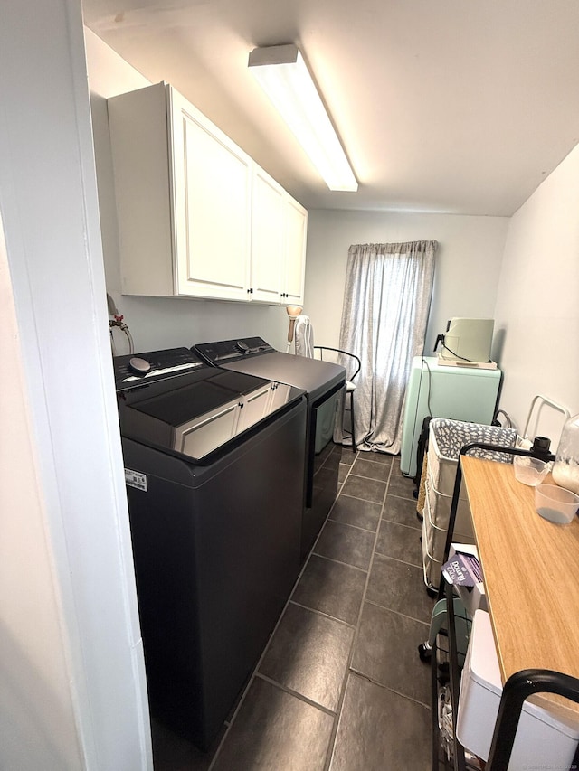 103 Starkweather St, Manchester, CT 06042 - washroom with cabinet space, washer and clothes dryer, and dark tile patterned flooring