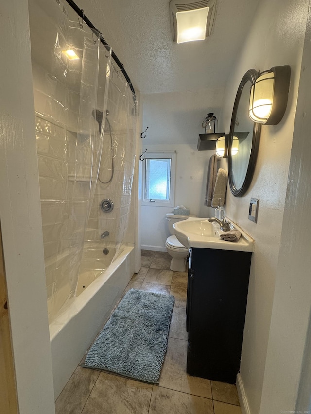 58 Barlow St, North Canaan, CT 06018 - bathroom featuring shower / tub combo, vanity, tile patterned floors, and a textured ceiling