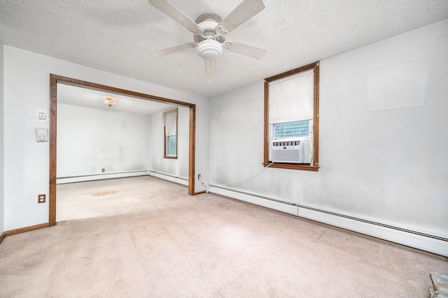 546 S Quaker Ln, West Hartford, CT 06110 - spare room with a baseboard heating unit, cooling unit, carpet floors, a textured ceiling, and ceiling fan