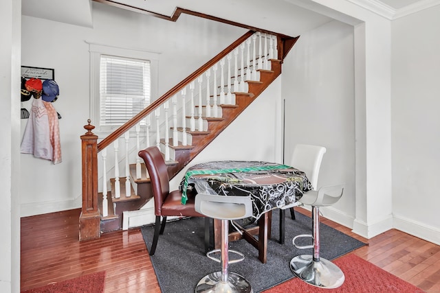 18 Morningside Ave, Waterbury, CT 06708 - dining room with hardwood / wood-style floors, crown molding, and stairs