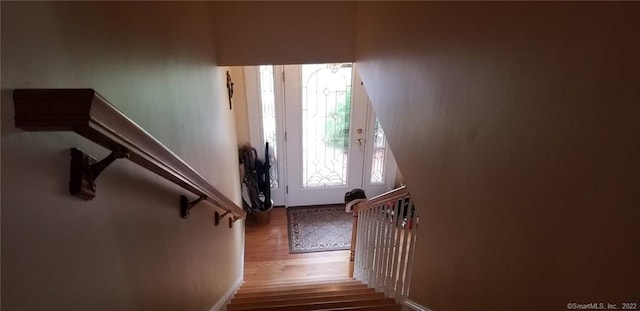 27 Amber Pl, Waterbury, CT 06705 - stairway with wood finished floors and baseboards