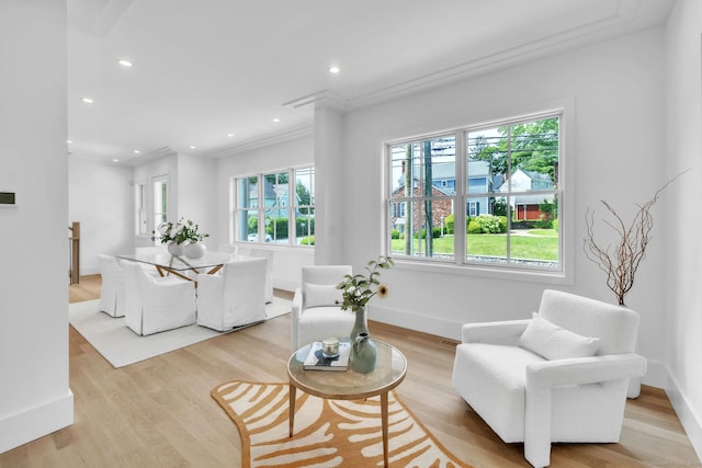 133 E Ave Unit A, New Canaan, CT 06840 - living area featuring recessed lighting, light wood finished floors, and crown molding