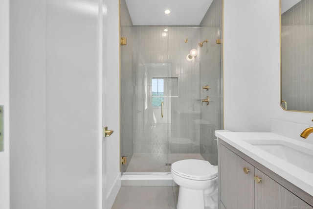 133 E Ave Unit A, New Canaan, CT 06840 - bathroom featuring a shower stall, vanity, and recessed lighting