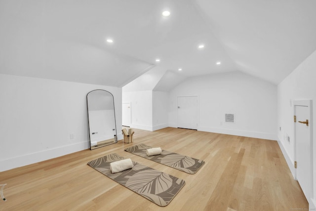 133 E Ave Unit A, New Canaan, CT 06840 - additional living space with lofted ceiling, light wood-style floors, and recessed lighting