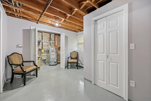 142 Raffia Rd, Enfield, CT 06082 - finished below grade area featuring water heater and wood ceiling